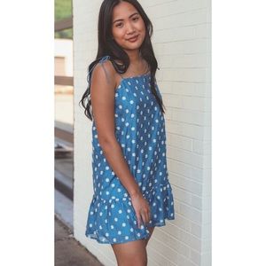 Embroidered Daisy Blue Mini Dress